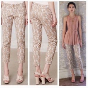 10 Anthropologie Damask Gold Cream Ankle Pants